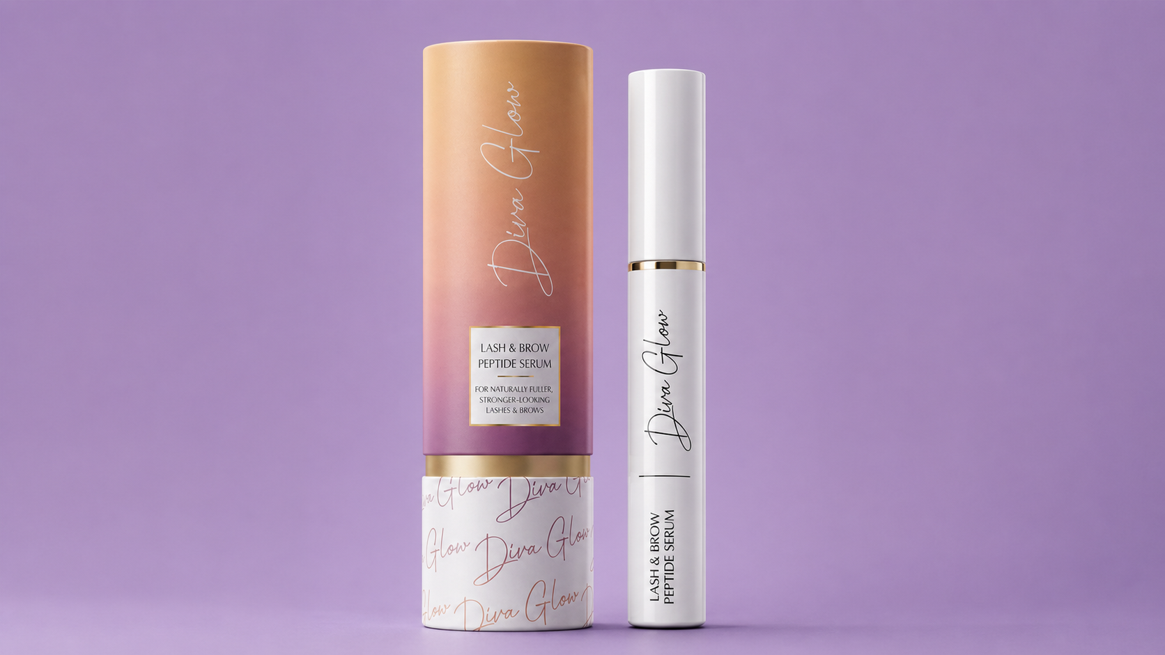 Diva Glow серум и опаковка на лилав фон